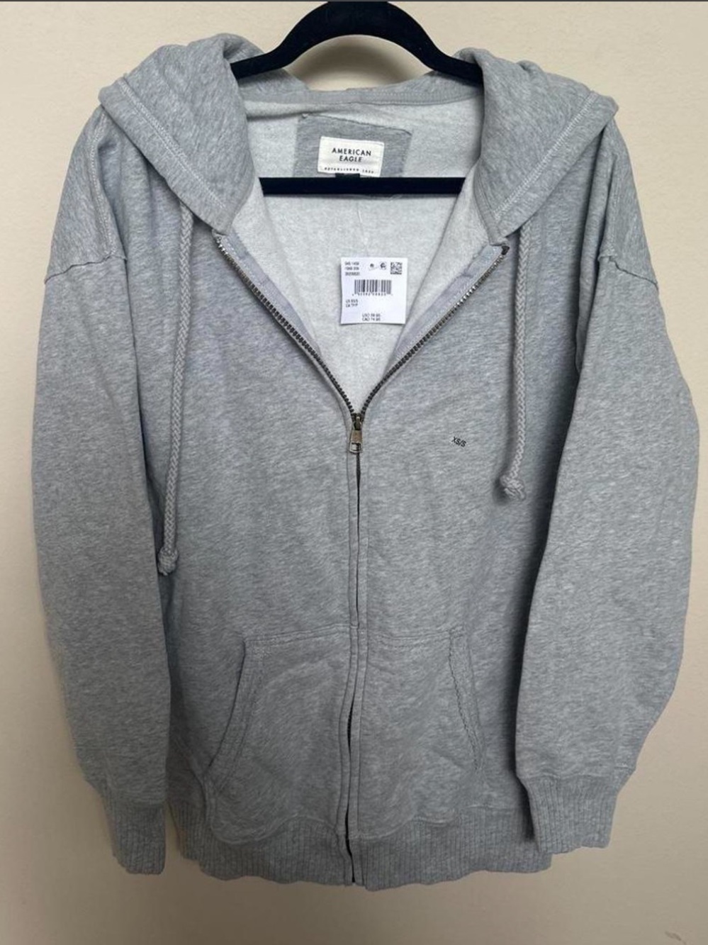 American Eagle Outfitters Gray Full-Zip Hooded Windbreaker